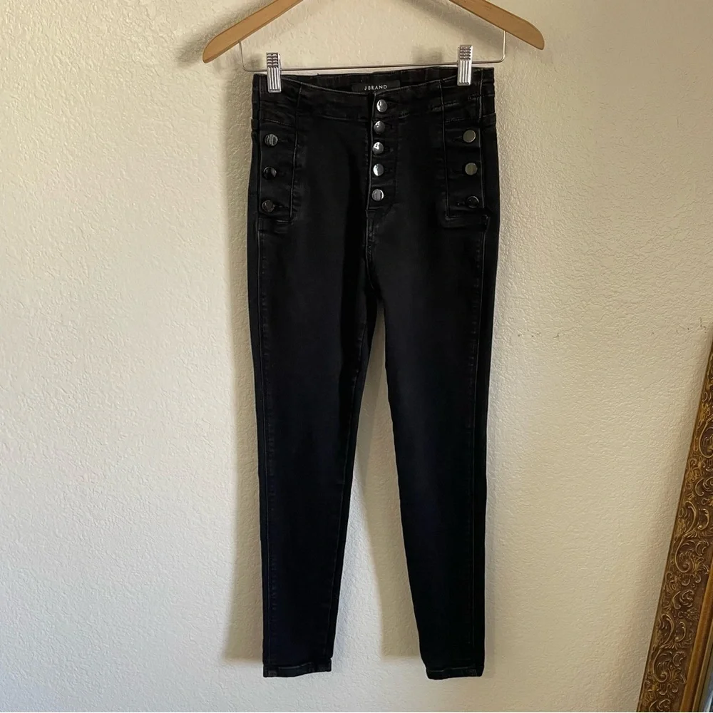 J Brand Nashville Button Skirt Skinny Jeans Black Ankle Cropped Stretch Denim 28
